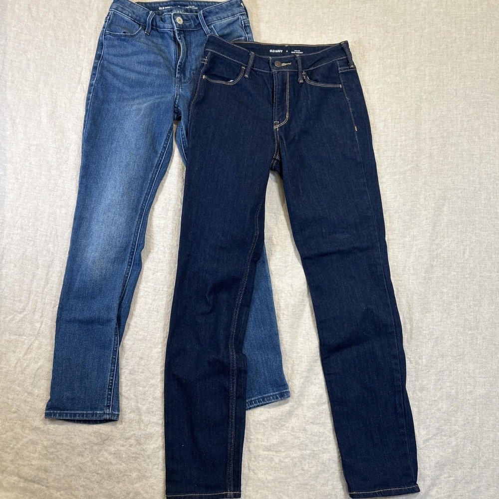 Lot of 2 Old Navy Women's High-Rise Wow Straight Jeans Sz 0, Medium & Dark Wash